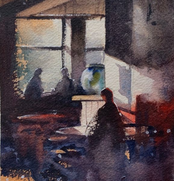Painting of the interior of The Shakespeare's Head, Brighton, by watercolour artist John Haywood