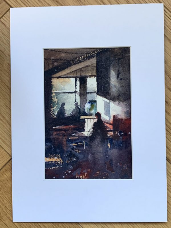Mounted painting of the interior of The Shakespeare's Head, Brighton, by watercolour artist John Haywood