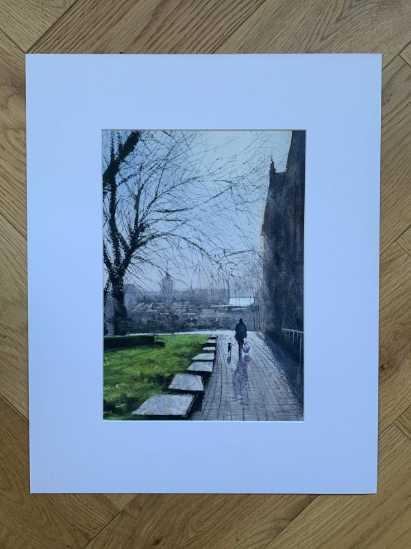Mounted watercolour painting overlooking Brighton and from St. Nicholas Church, Brighton, by artist John Haywood