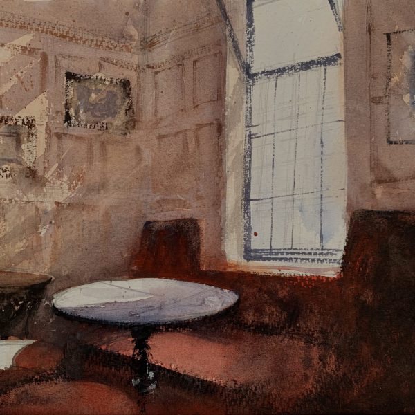 A watercolour painting of the interior of The Good Companions by artist John Haywood